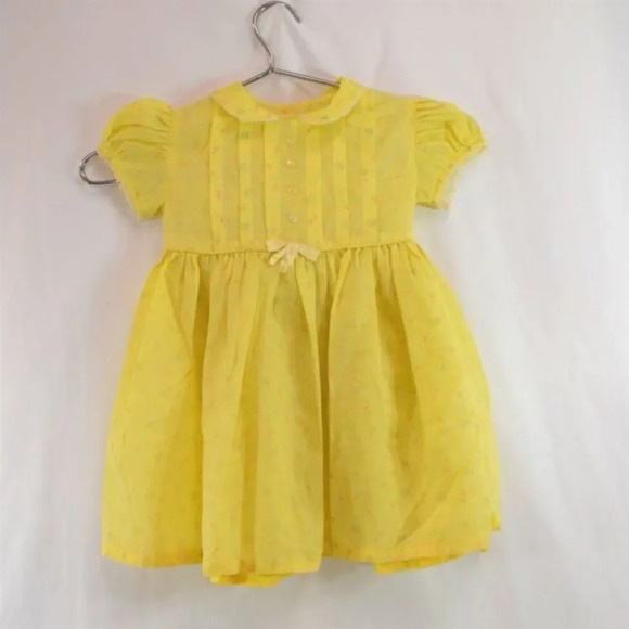 Vintage Yellow Floral Pattern Girls' Dress - Picture 1 of 7